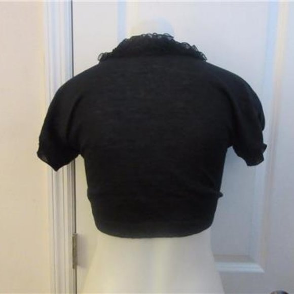 DEBORAH LINDQUIST BLACK RUFFLE TRIM SHORT SLEEVE S - Picture 3 of 4